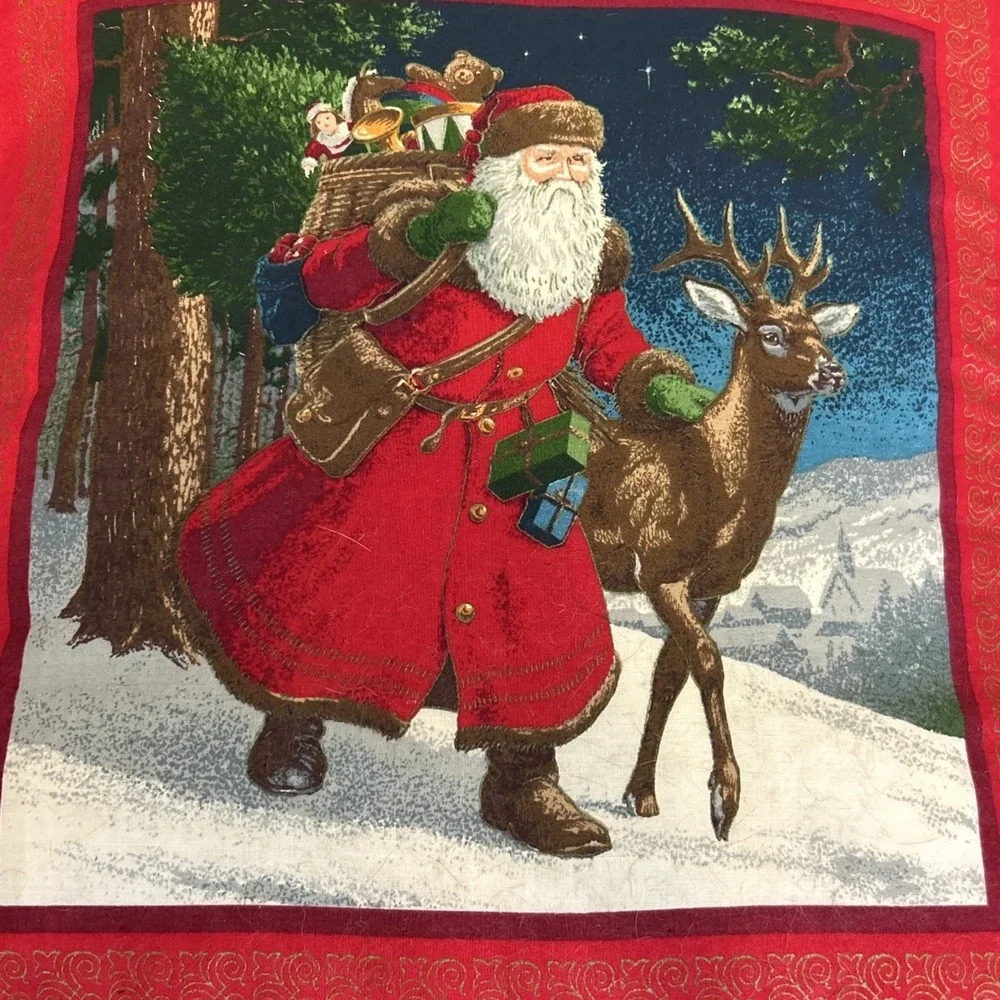 Vintage Old World Santa Reindeer Christmas Throw Pillow 18